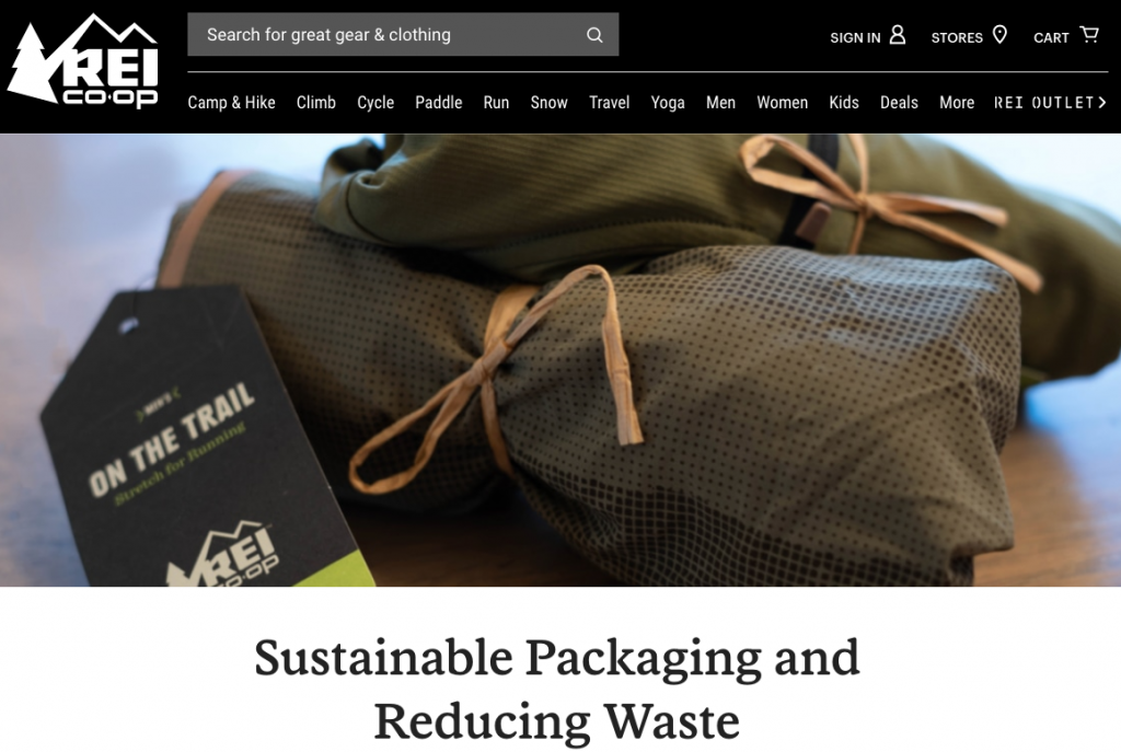 Outdoor clothing and gear company REI eco-friendly