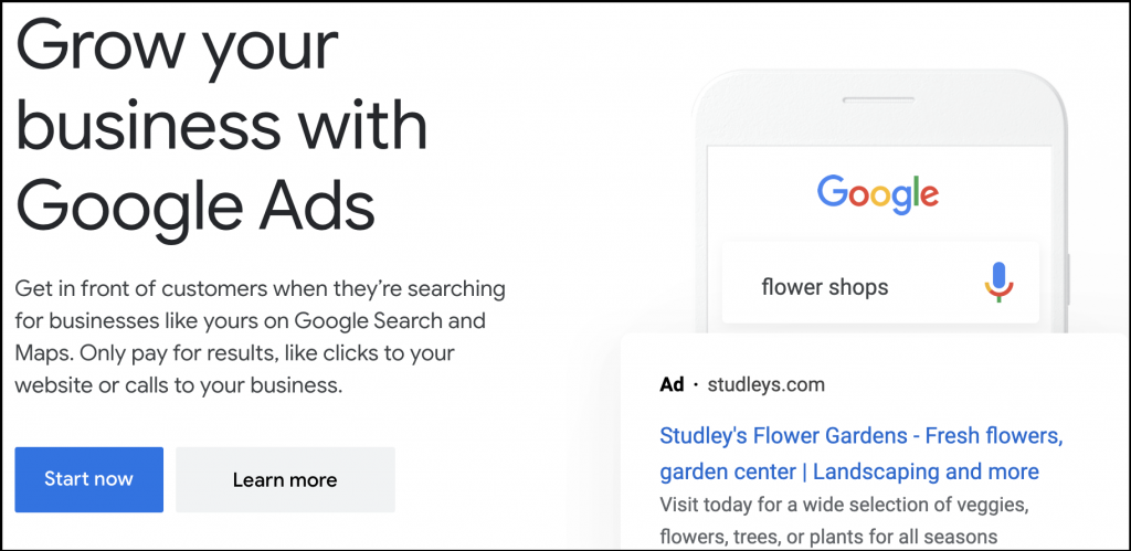 Google Ads homepage