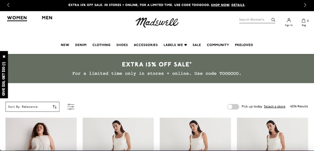 madewell sale landing page