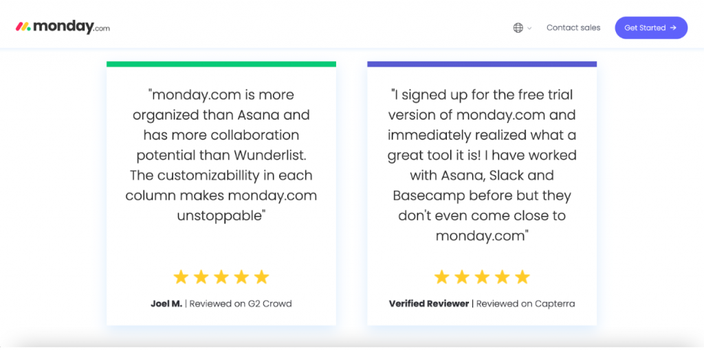 monday.com testimonials screengrab