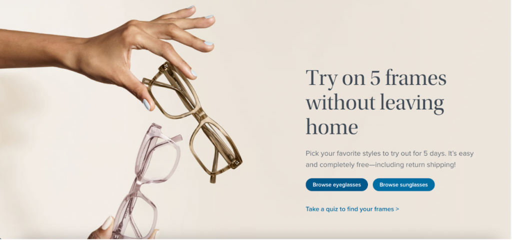 warby parker site screengrab