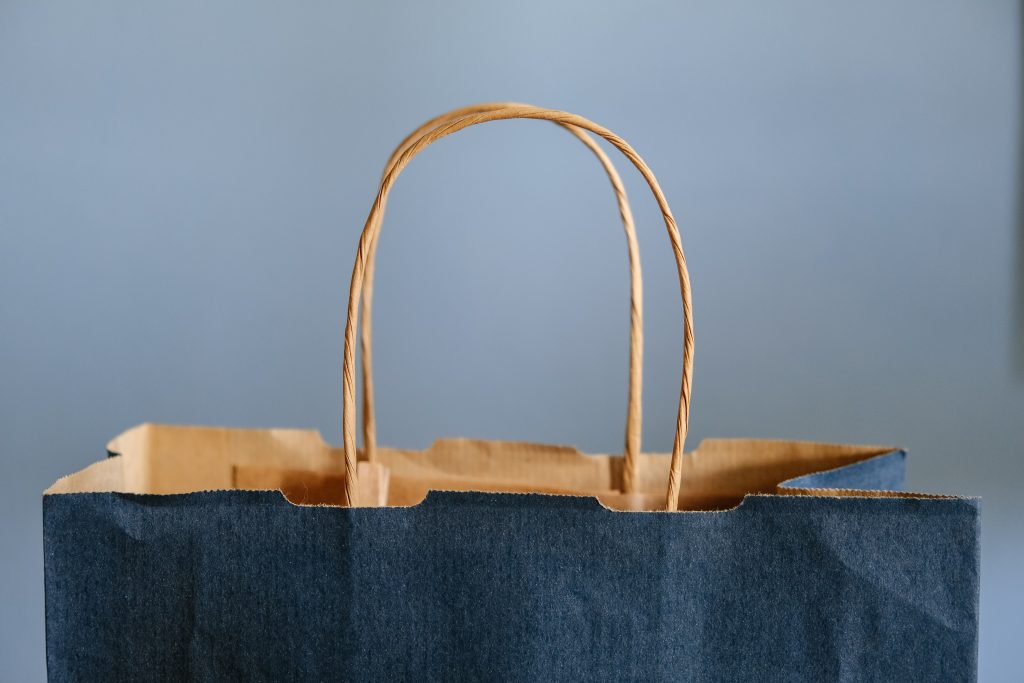 navy paper shopping bag