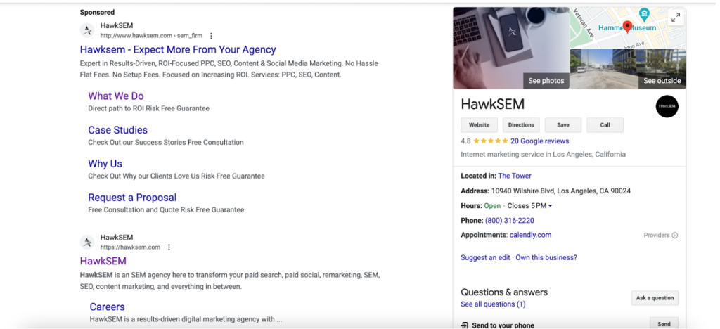HawkSEM's GMB profile screenshot