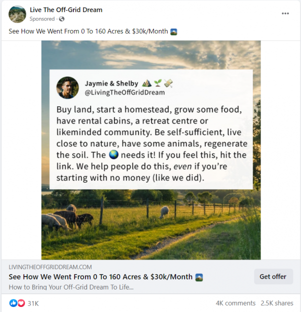 Off the Grid Facebook ad