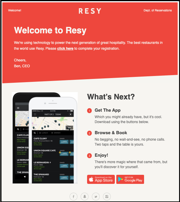 resy welcome auto-send emails