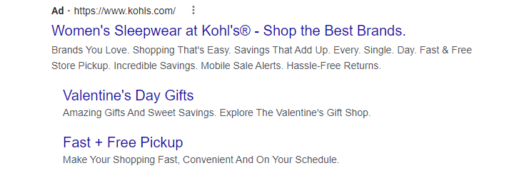 Kohls extensions on the SERP