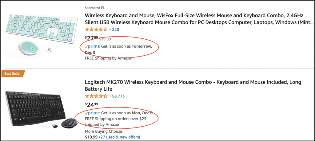 amazon prime listings for a wireless keyboard and mouse