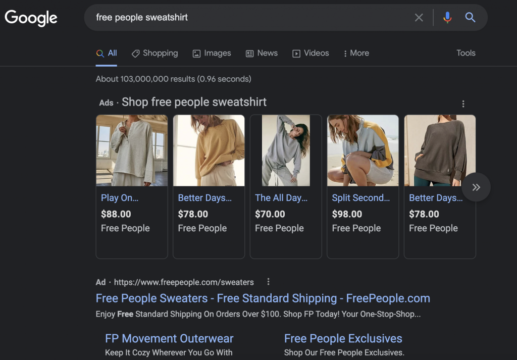 A look at Google Shopping ads on the search engine results page