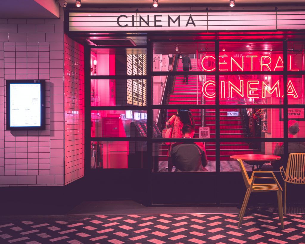 shot of a cinema window from the outside