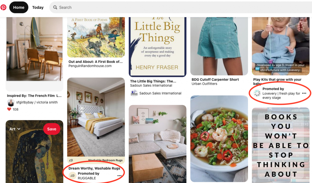 pinterest feed with promoted pins