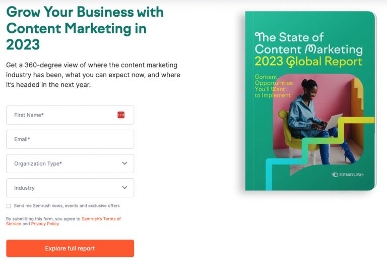 SEMrush lead gen landing page