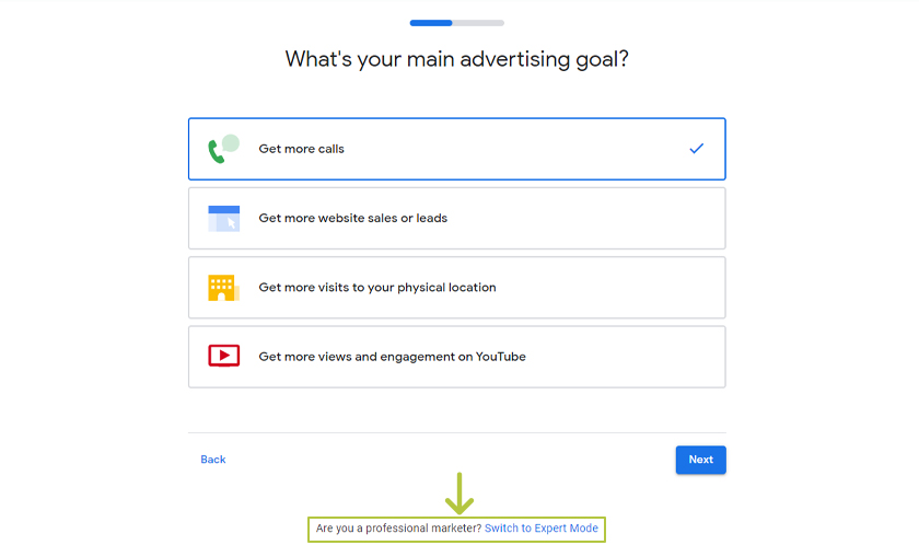 Choose Google Ads Goal