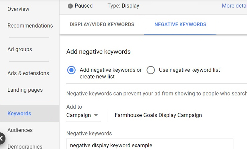Choose Keywords and Ad Groups
