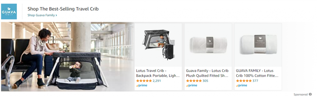 Amazon brand ad for travel crib