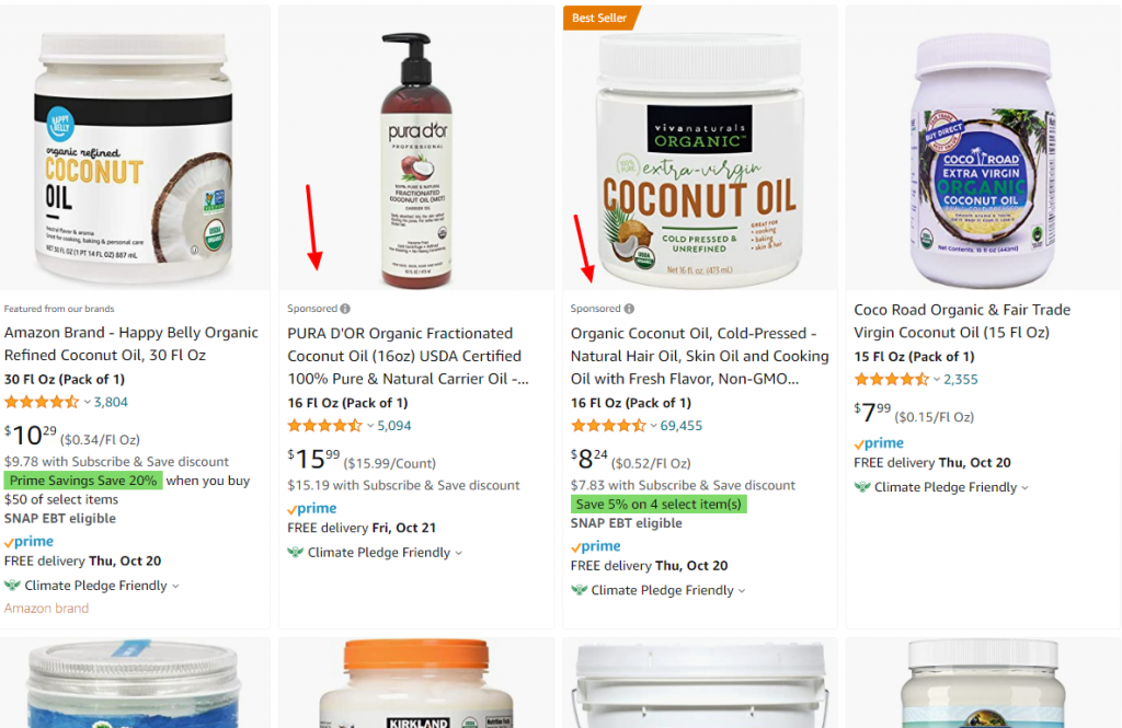 amazon coconut oil sponsored ads