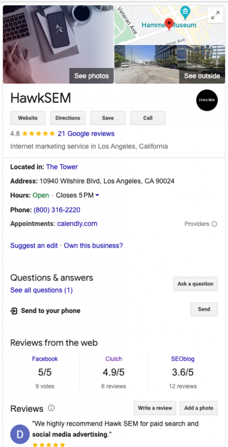 Rich results for local business