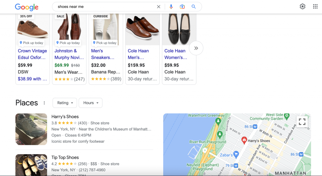"shoes near me" google search