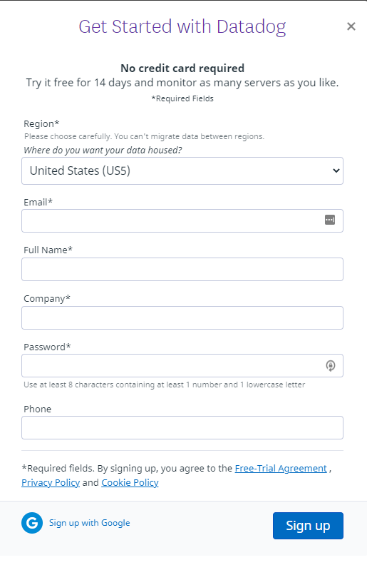 Datadog lead form