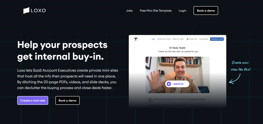 Loxo landing page with a video