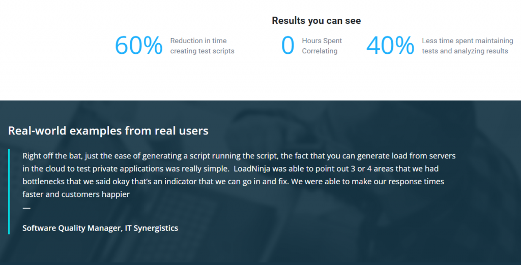 SmartBear ad outlining benefits through numbers and testimonials