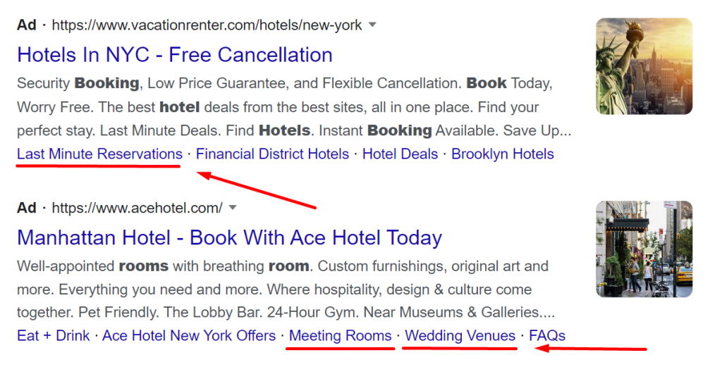 Google Hotel Ads including niche details like "last minute reservations"