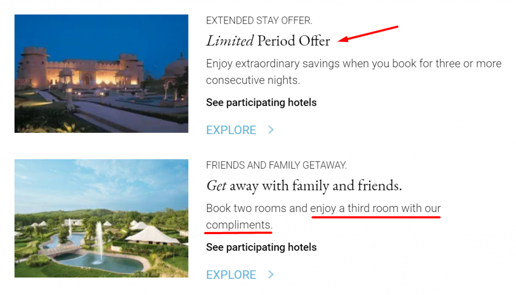 Incentives on a hotel website