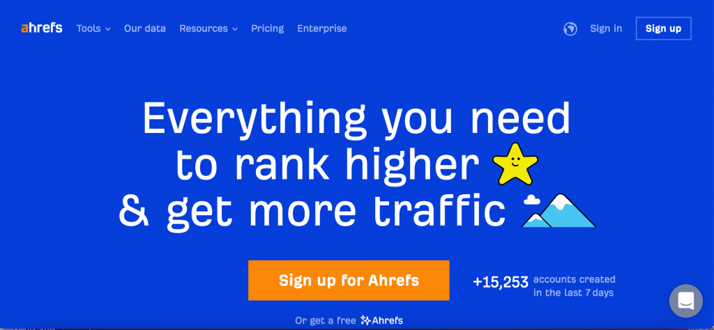Ahrefs software homepage
