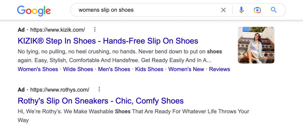 Example of an ad for women's slip on shoes