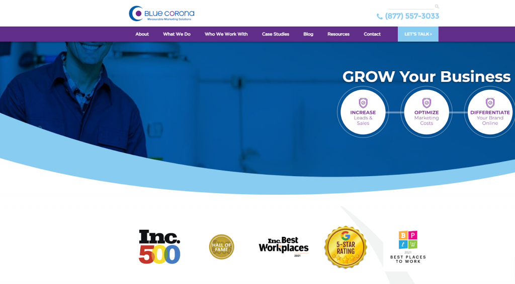 Blue Corona homepage