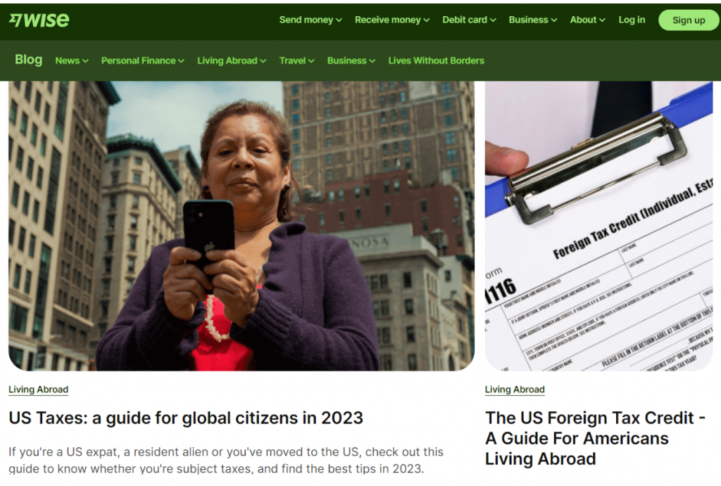 wise blog landing page