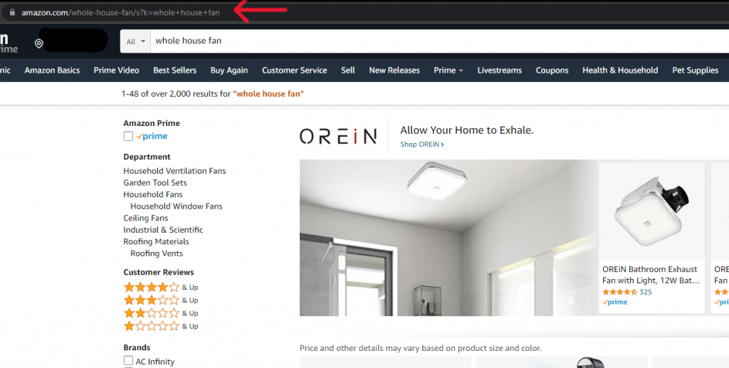 Amazon search page Amazon SERP ecommerce seo example