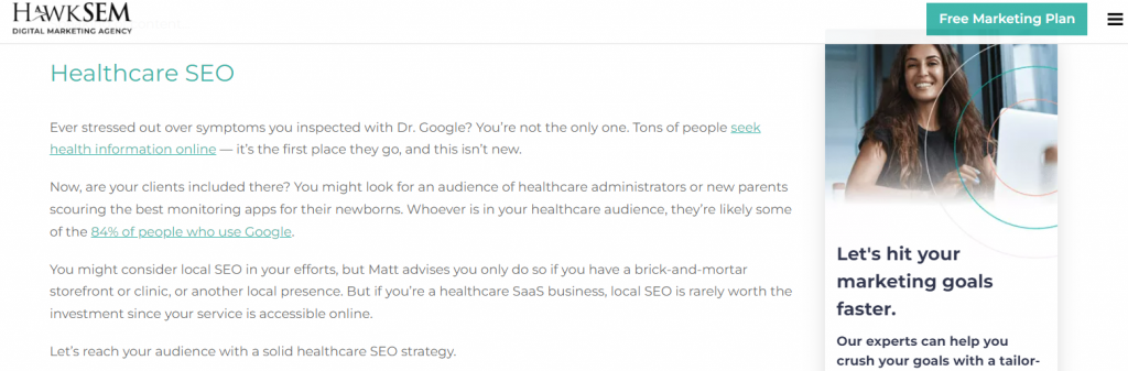 HawkSEM example of content marketing