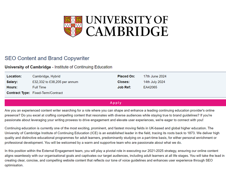 Example of an SEO content writer job description