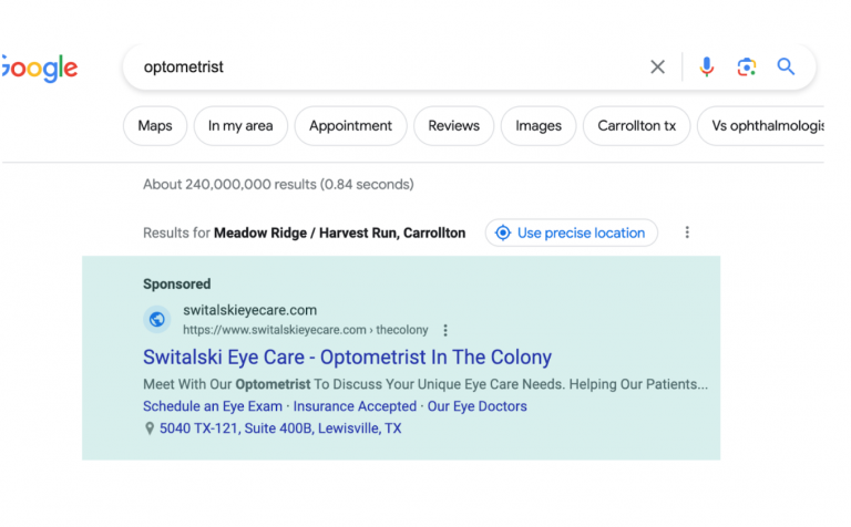 google search results for "optometrist"