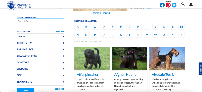 AKC’s dog breed subpages