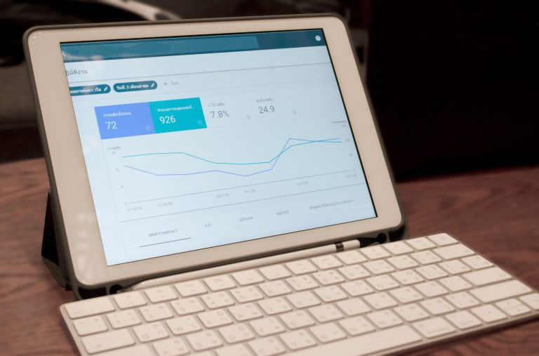 Website analytics dashboard on tablet
