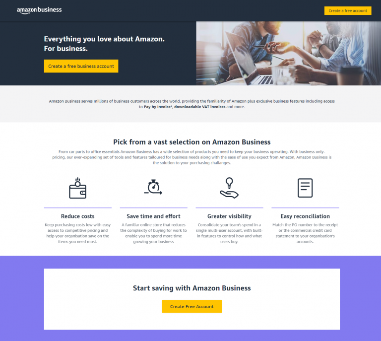 Landing page for Amazon Business