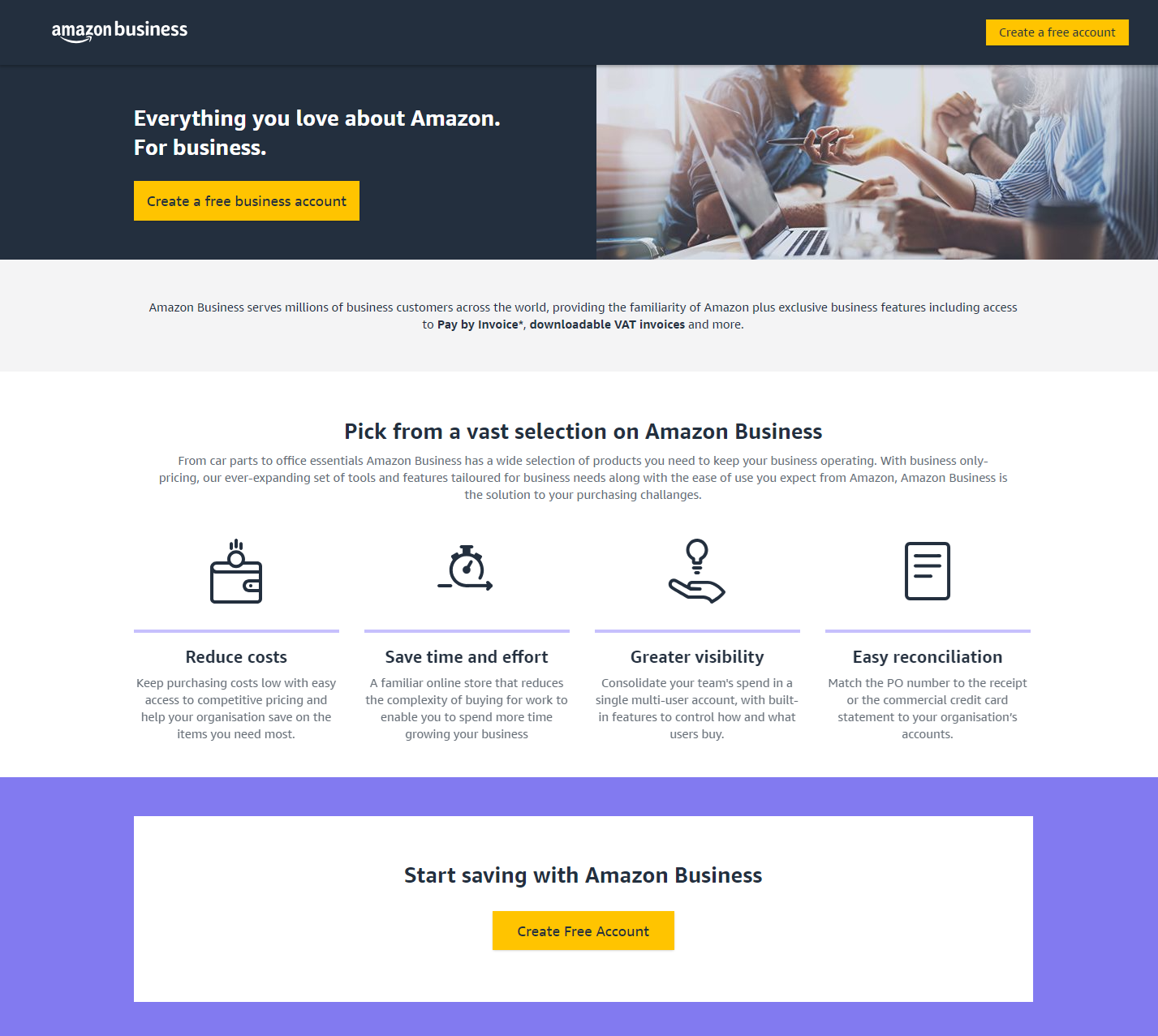 Amazon Business B2B landing page