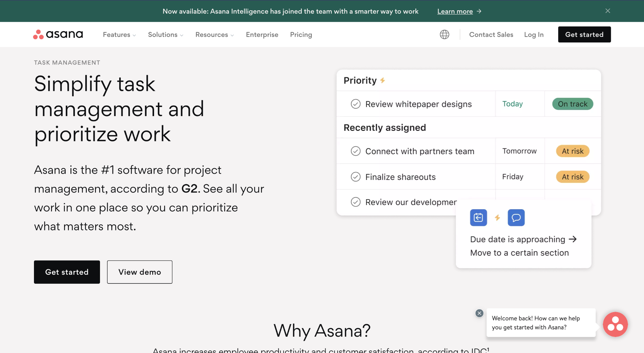 A screenshot the SaaS landing page on Asana's website.