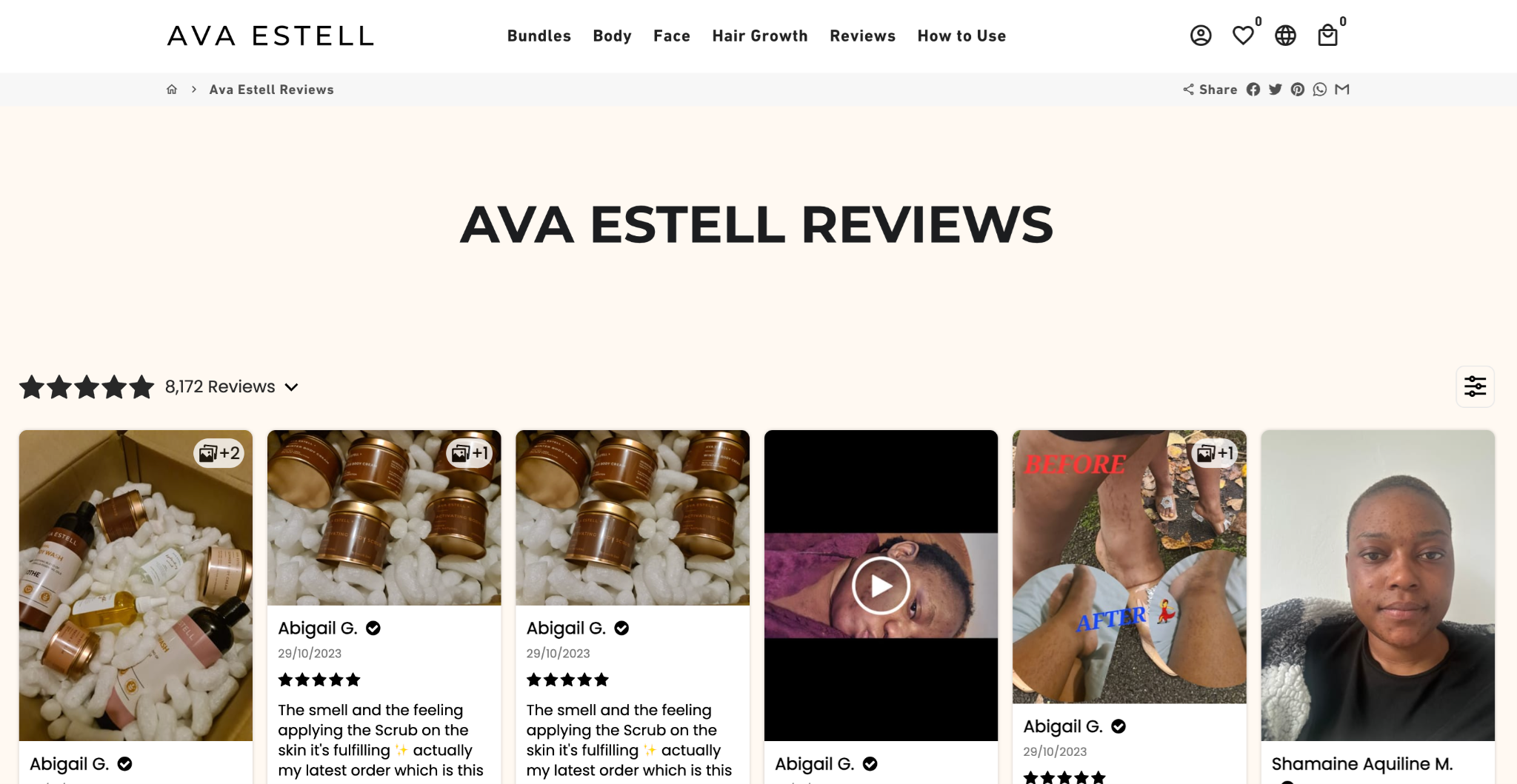 Ava Estell Reviews landing page example