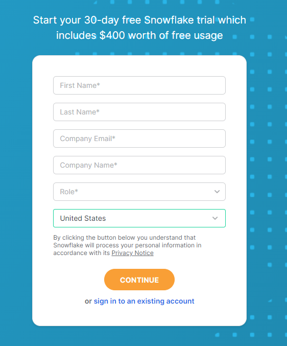 Lead generation form from Snowflake