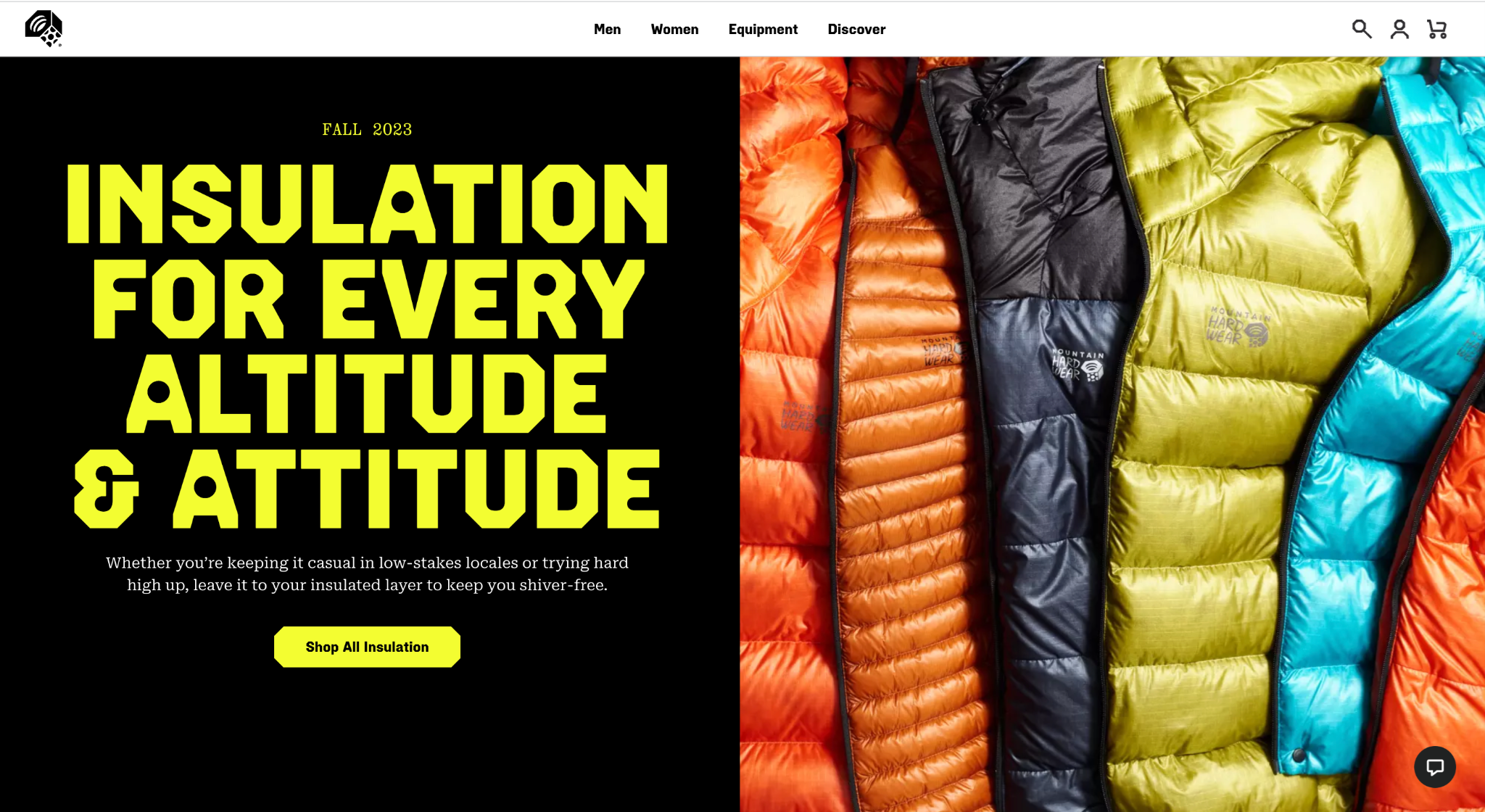 Screenshot of Mountain Hardwear's insulation landing page