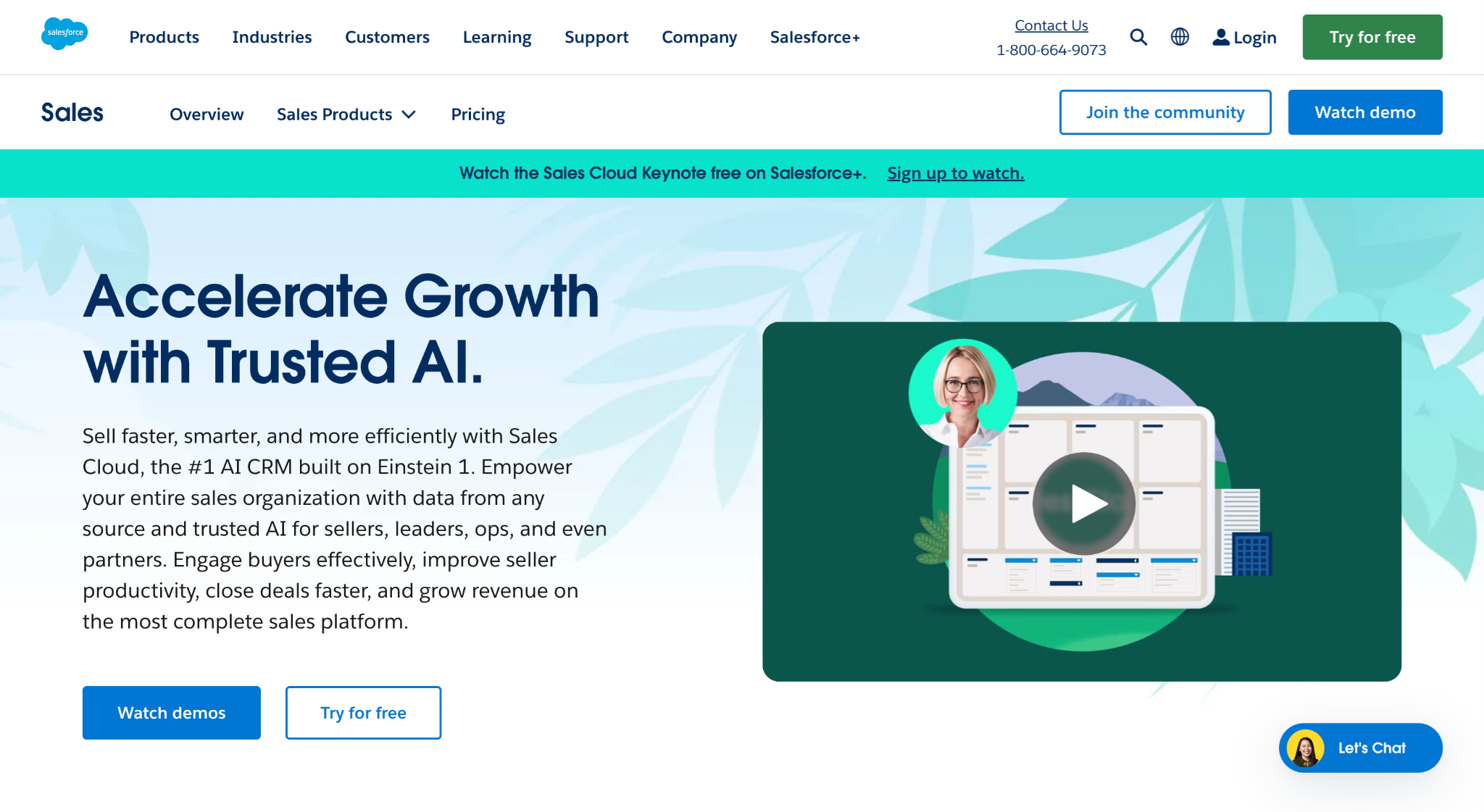 An example of a SaaS landing page on the Salesforce website.