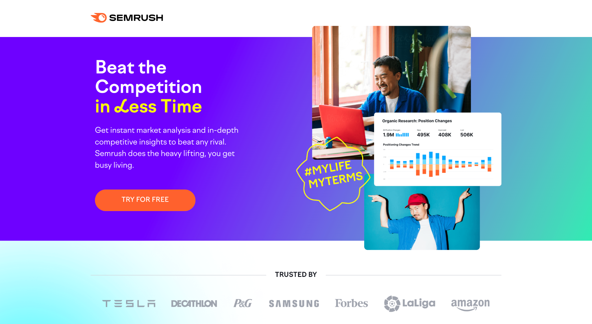 Semrush's example of a SaaS landing page on their website.