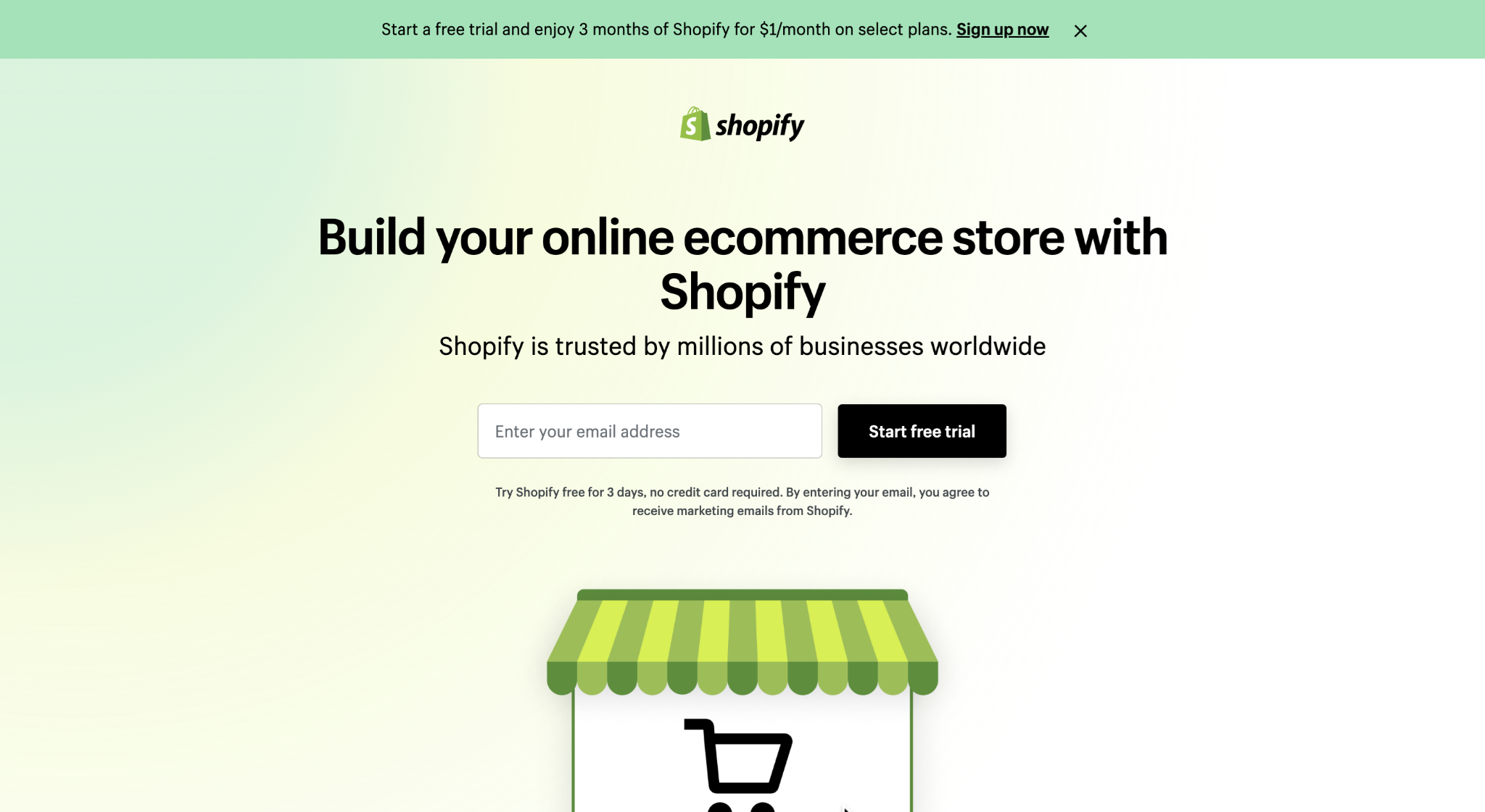 Shopify's example of a SaaS landing page on their website.