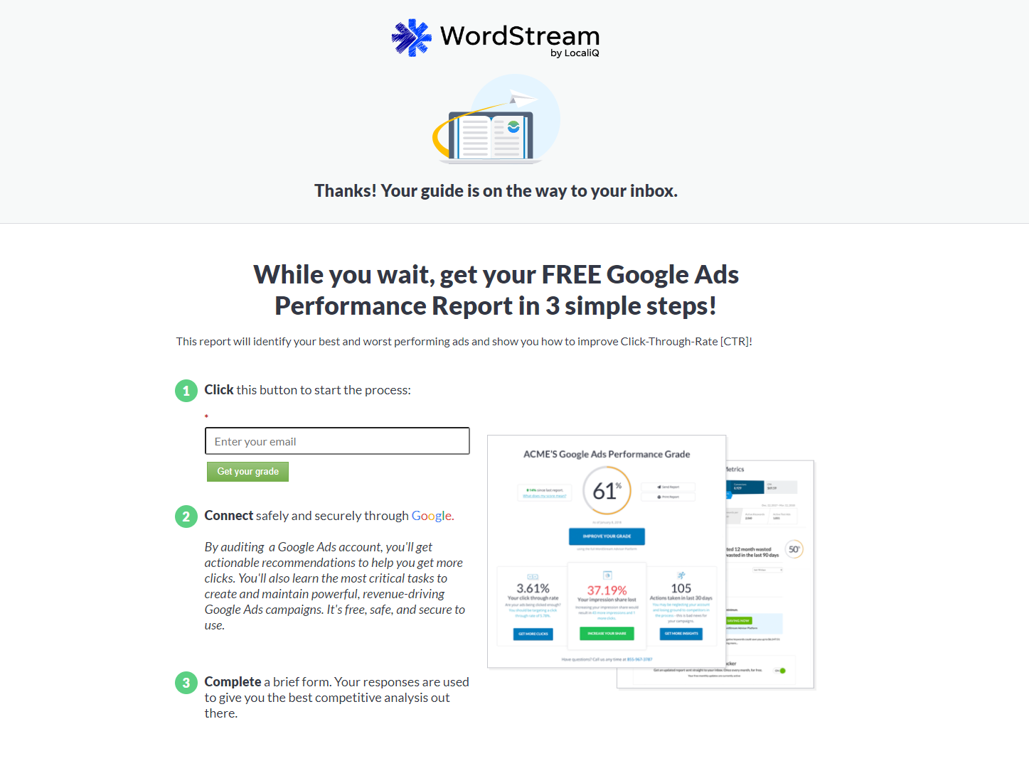 WordStream B2B landing page for downloading a report