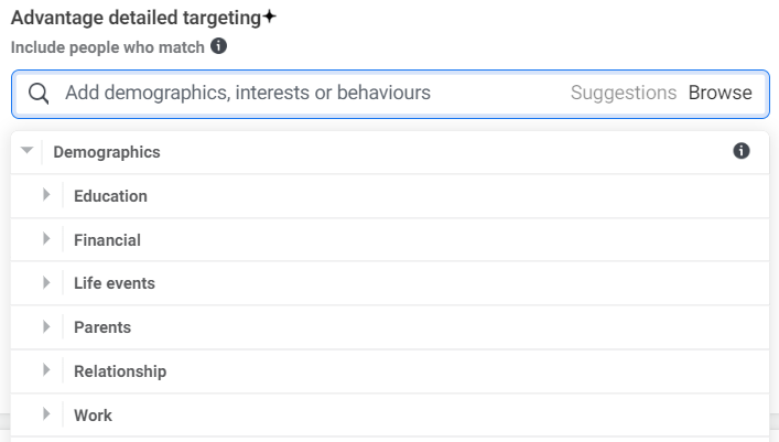 Targeting options in Facebook Ads