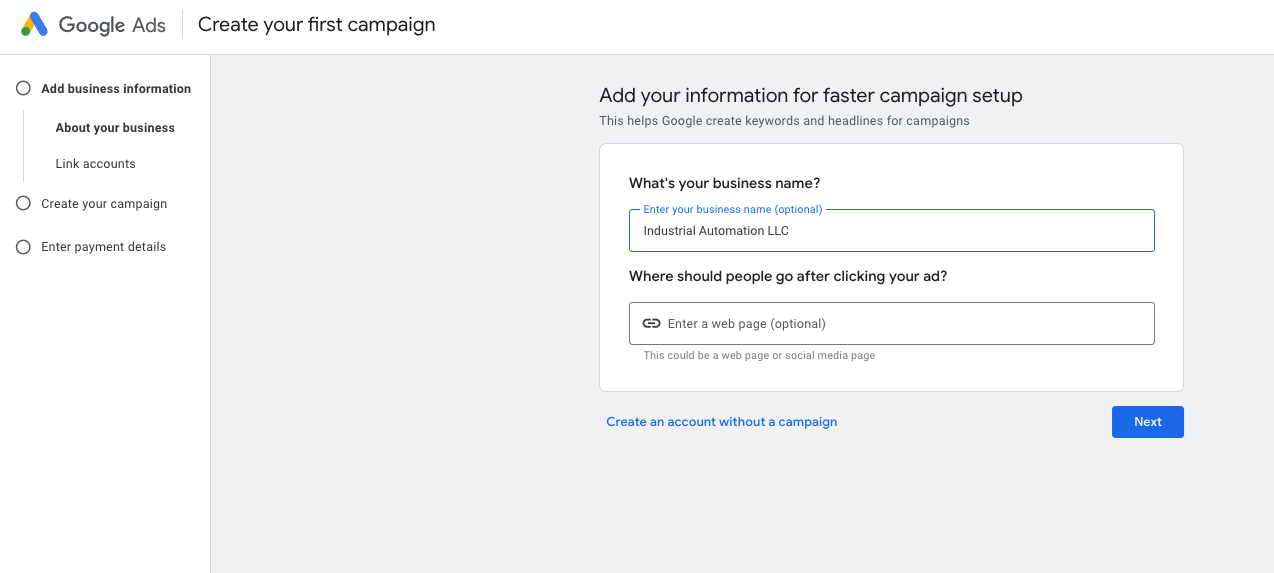 Create your Google Ads account
