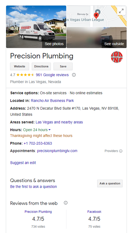 Google Business Profile for Precision Plumbing