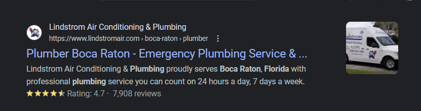 SEO result for the search “Plumbers in Boca Raton”